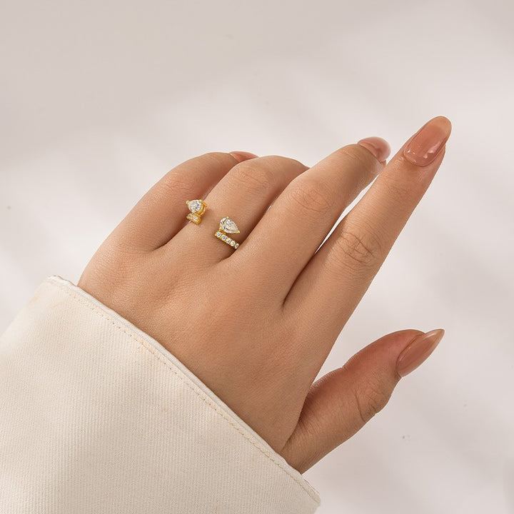 S925 1.0Ct Pear Cut Yellow Gold/White Gold/Rose Gold Open Wedding Band In Sterling Silver