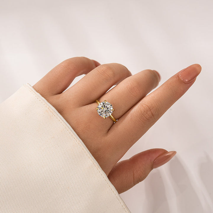 Rodiffy Moissanite 2.0 Ct ~4.0Ct Round Cut Yellow Gold Promise Ring