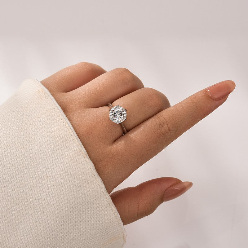 Moissanite 3.0Ct Round Cut Comfort Fit Six Prong Solitaire Engagement Ring