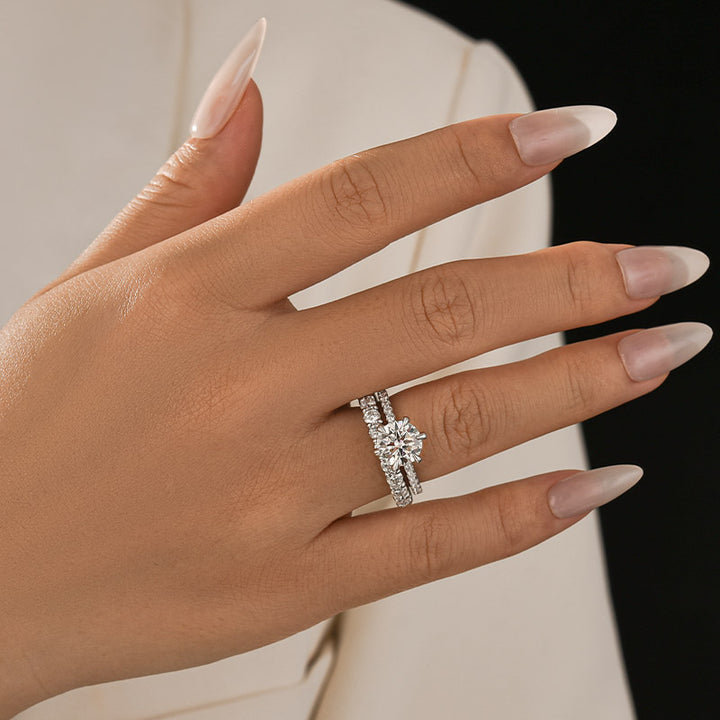 Moissanite 2.0Ct~4.0Ct Round Cut White Gold Wedding Ring Set