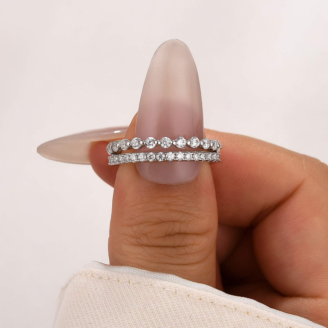 Moissanite Women's Stackable Wedding Band Set In Sterling Silver