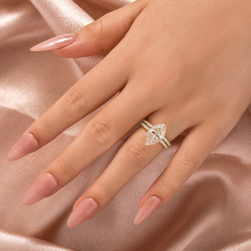 Moissanite 4.0 Ct Marquise Cut Yellow Gold Half-Coverage Wedding Set