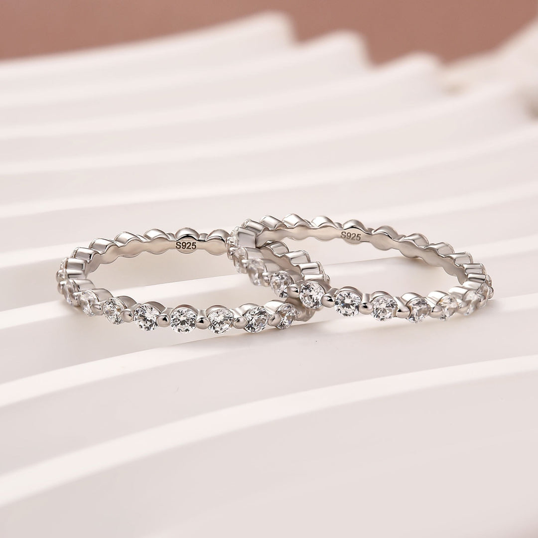 Moissanite Round Cut White Gold Wedding Band Set