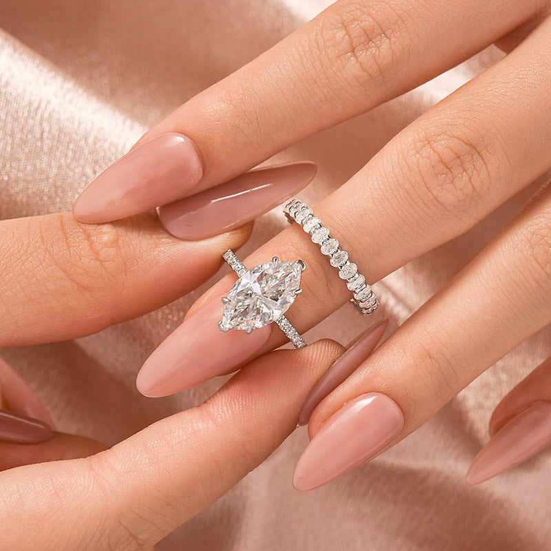 Moissanite 2PC 4.0 Ct Marquise Cut White Gold Bridal Ring Set with Oval Cut Wedding Band