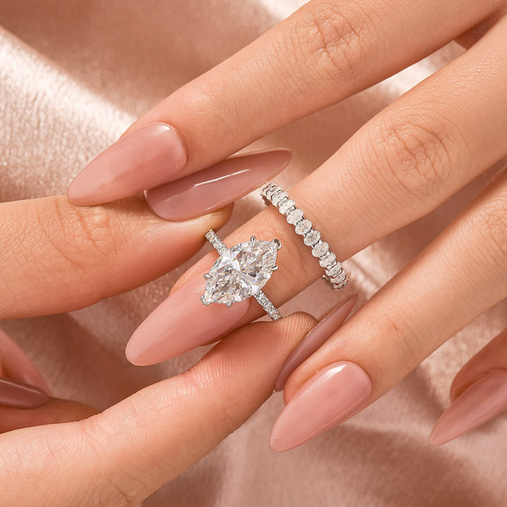 Moissanite 2PC 4.0 Ct Marquise Cut White Gold Bridal Ring Set with Oval Cut Wedding Band