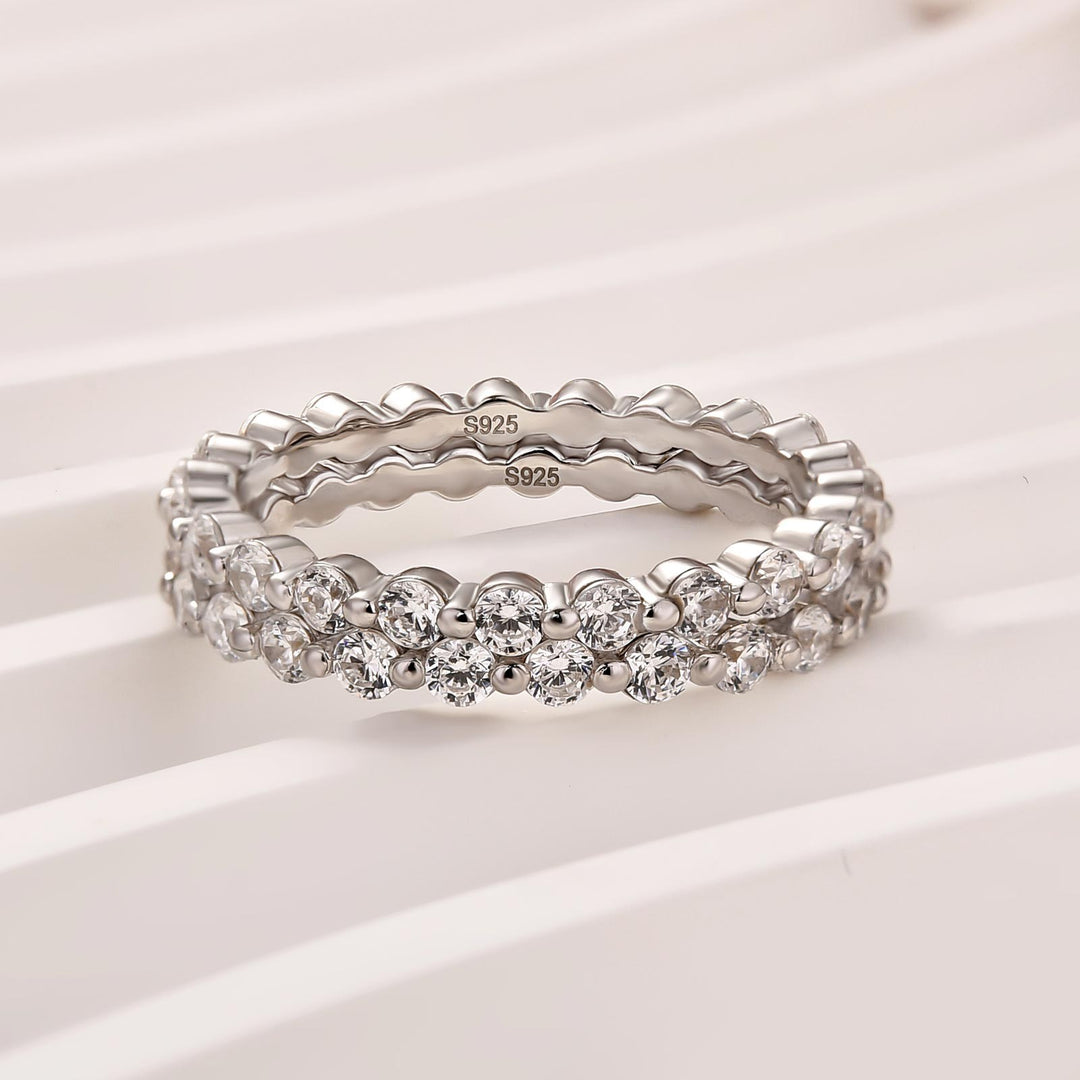 Moissanite Round Cut White Gold Wedding Band Set