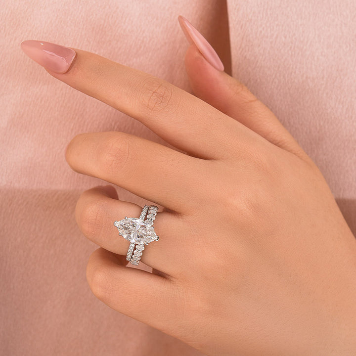 Moissanite 2PC 4.0 Ct Marquise Cut White Gold Bridal Ring Set with Oval Cut Wedding Band