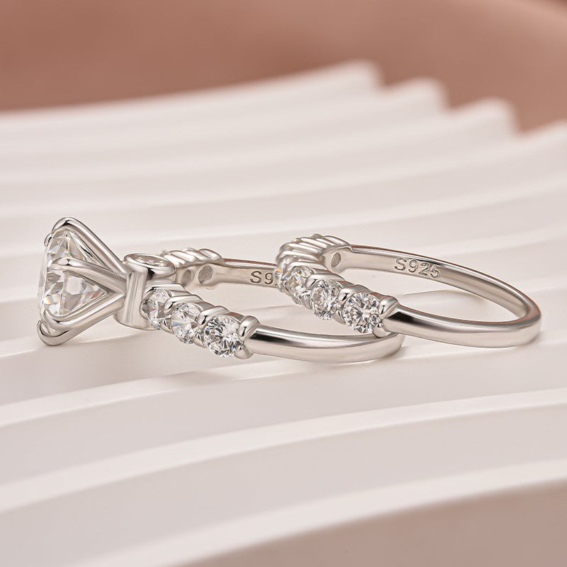 Moissanite 2.0 Ct 6 Prong Round Cut White Gold Engagement Ring with Seven Stone Low Dome Basket Anniversary Ring
