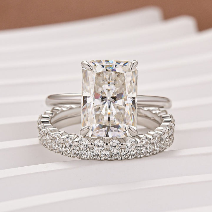 Moissanite 4.5Ct Solitaire Radiant Cut White Gold Travel Bridal Set
