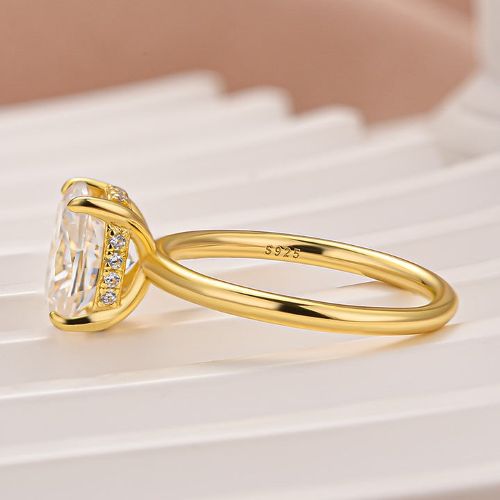 Moissanite 2.5 Ct Cushion Cut Solitaire Yellow Gold Promise Ring For Women