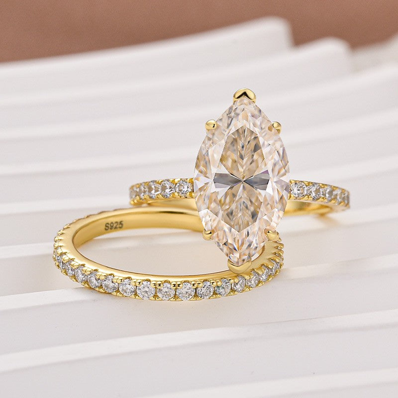 Moissanite 4.0 Ct Marquise Cut Yellow Gold Half-Coverage Wedding Set