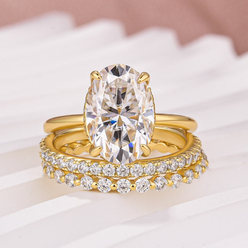 Moissanite Solitaire 4.0Ct Oval Cut  Yellow Gold Women's Wedding Ring Set