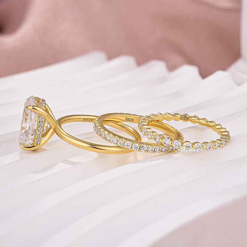 Moissanite Solitaire 4.0Ct Oval Cut  Yellow Gold Women's Wedding Ring Set