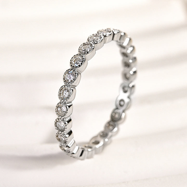 Rodiffy Moissanite 0.5 Ct Round Cut Pave White Gold Wedding Band