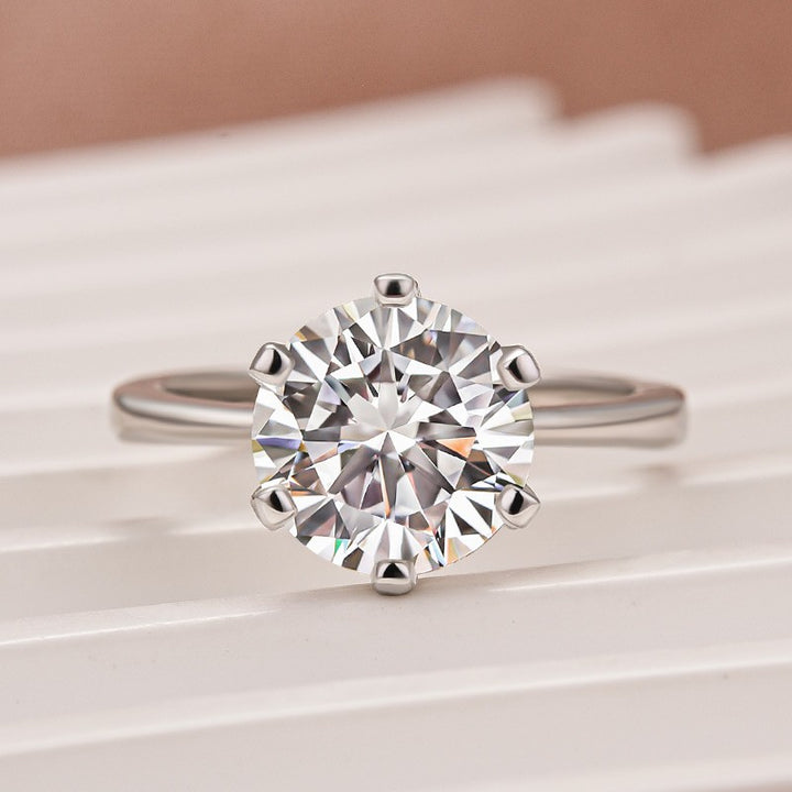 Moissanite 3.0Ct Round Cut Comfort Fit Six Prong Solitaire Engagement Ring