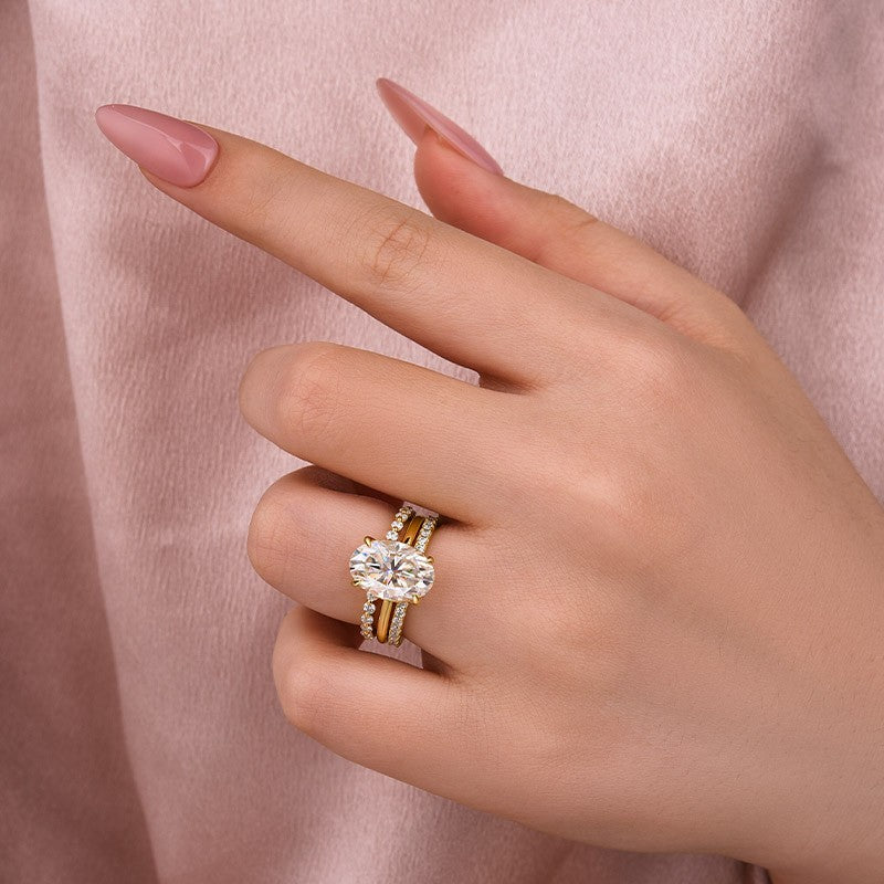 Moissanite Solitaire 4.0Ct Oval Cut  Yellow Gold Women's Wedding Ring Set