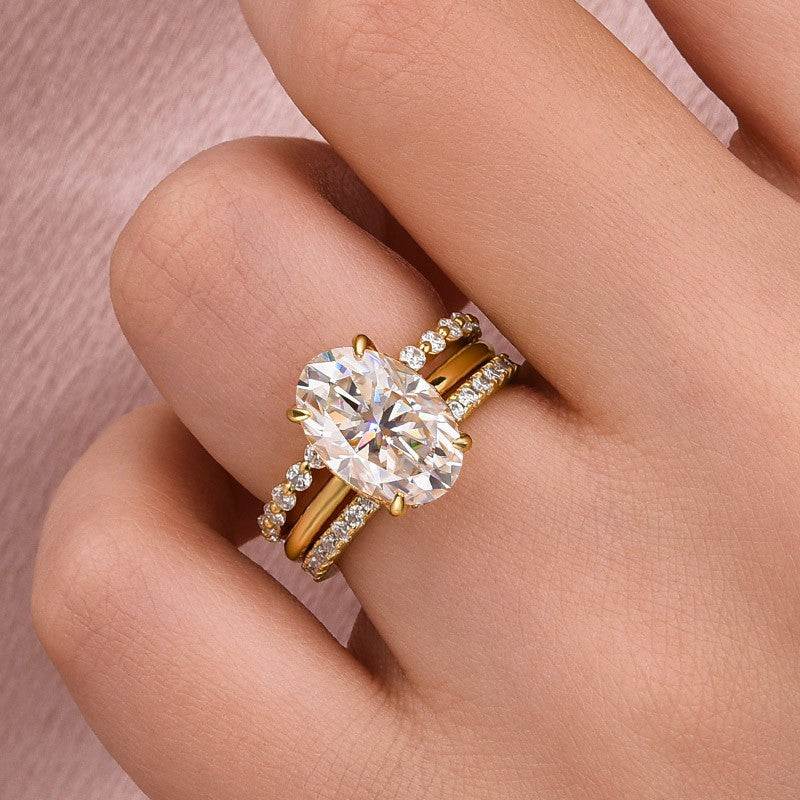Moissanite Solitaire 4.0Ct Oval Cut  Yellow Gold Women's Wedding Ring Set