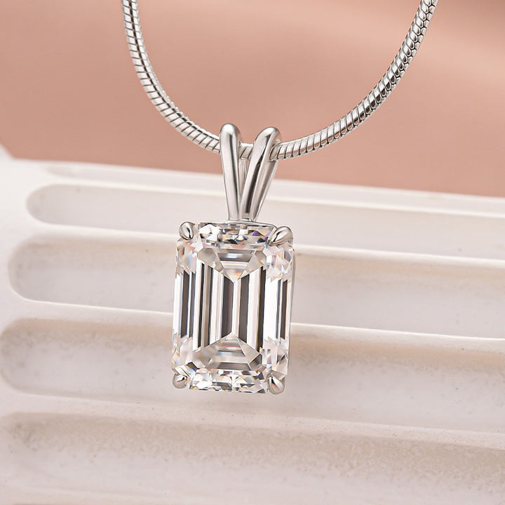 Moissanite 3.5Ct Emerald Cut White Gold Pendant Necklace