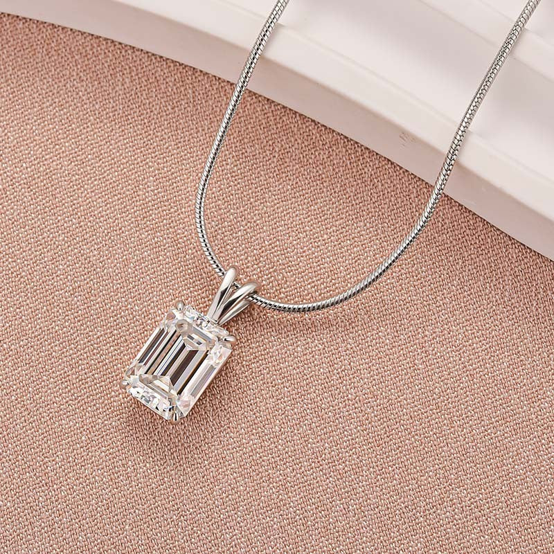 Moissanite 3.5Ct Emerald Cut White Gold Pendant Necklace