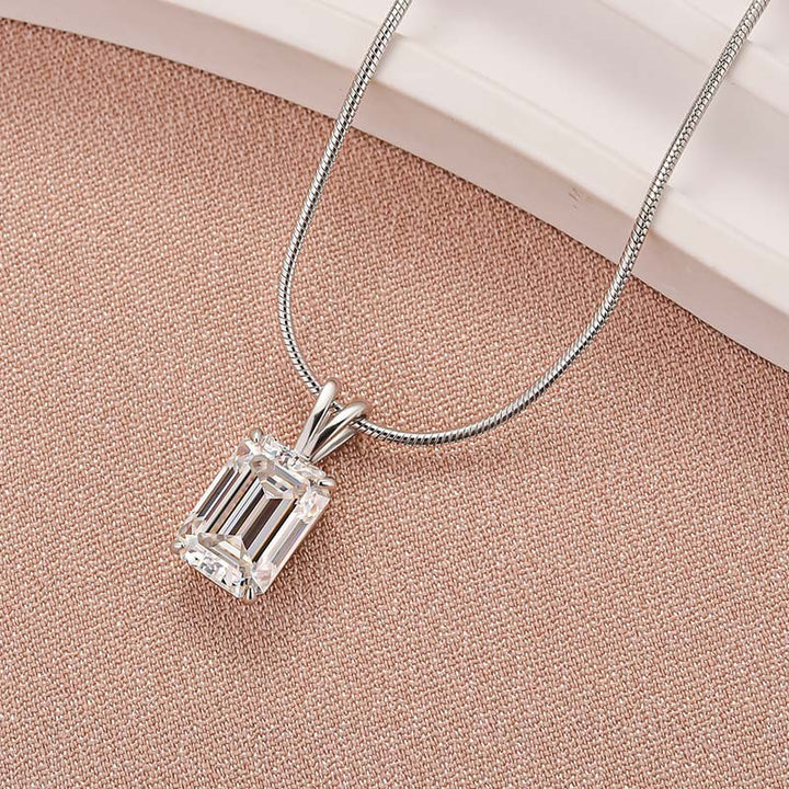 Moissanite 3.5Ct Emerald Cut White Gold Pendant Necklace