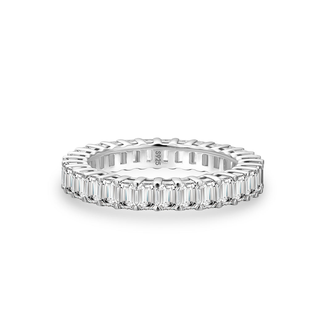 Moissanite 2.5 Ct Emerald Cut Eternity White Gold Wedding Band