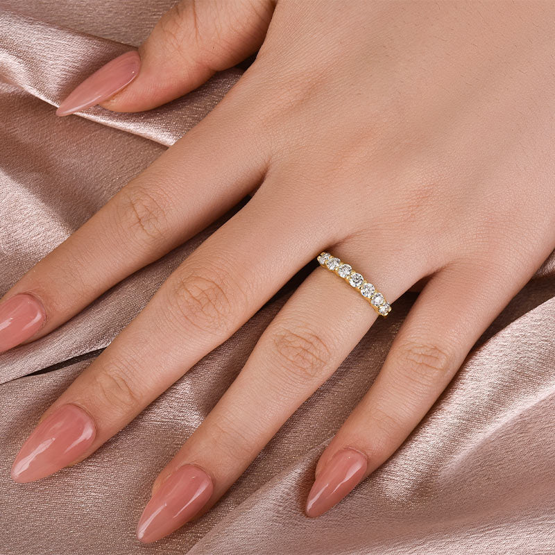 Moissanite 0.7Ct Round Cut Yellow Gold Women's Wedding Band