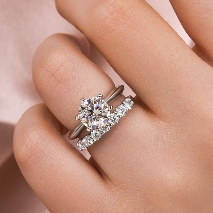 Moissanite 2.0 Ct ~3.0 Ct Round Cut 6 Prong White Gold Engagement Ring with Round Cut White Gold Women&