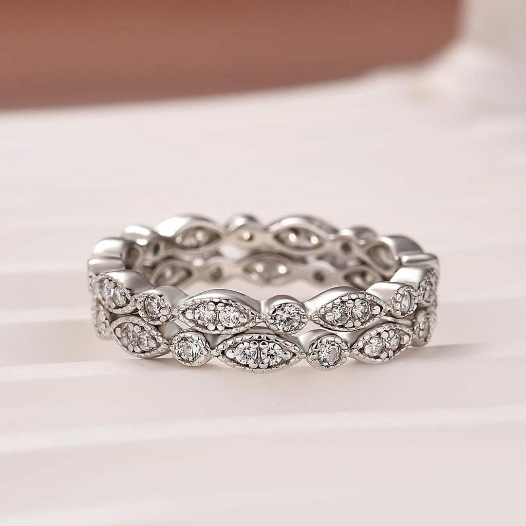 0.6Ct Moissanite with Matching Pave Eternity Band in White Gold