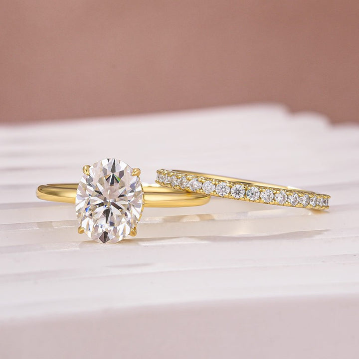 Moissanite 2.0 Ct Hidden Halo Solitaire Oval Cut Yellow Gold Wedding Ring