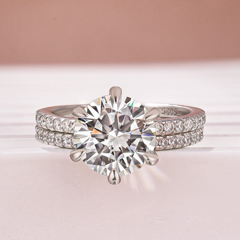 Moissanite 3.0Ct Round Cut White Gold Bridal Wedding Ring Set