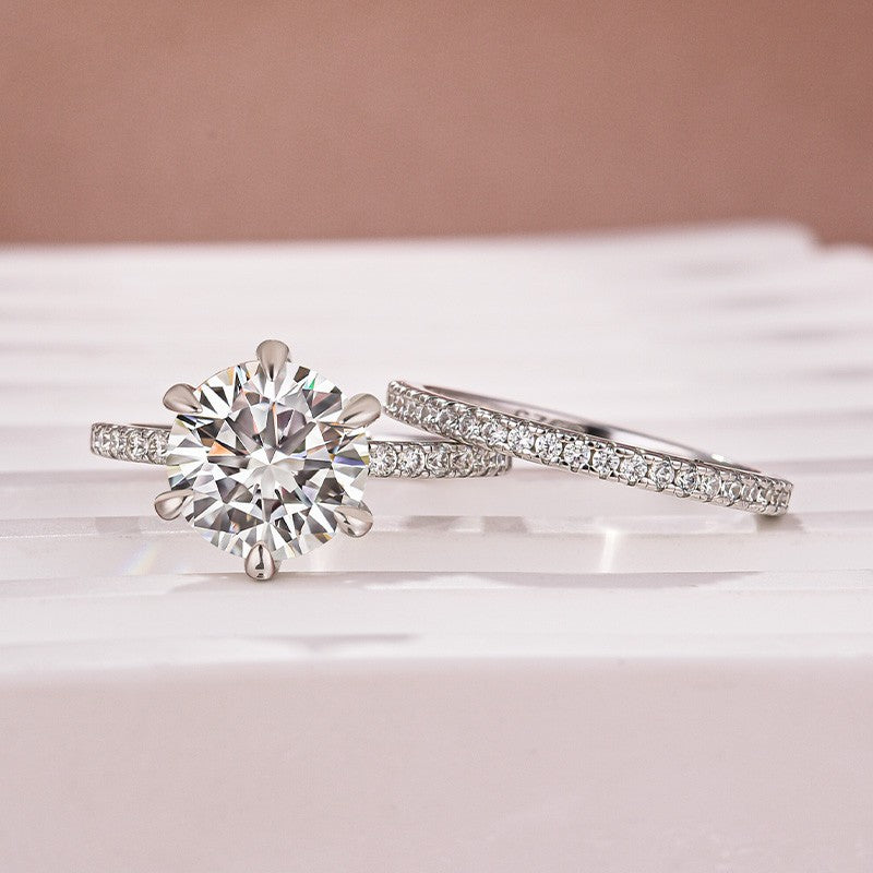 Moissanite 3.0Ct Round Cut White Gold Bridal Wedding Ring Set