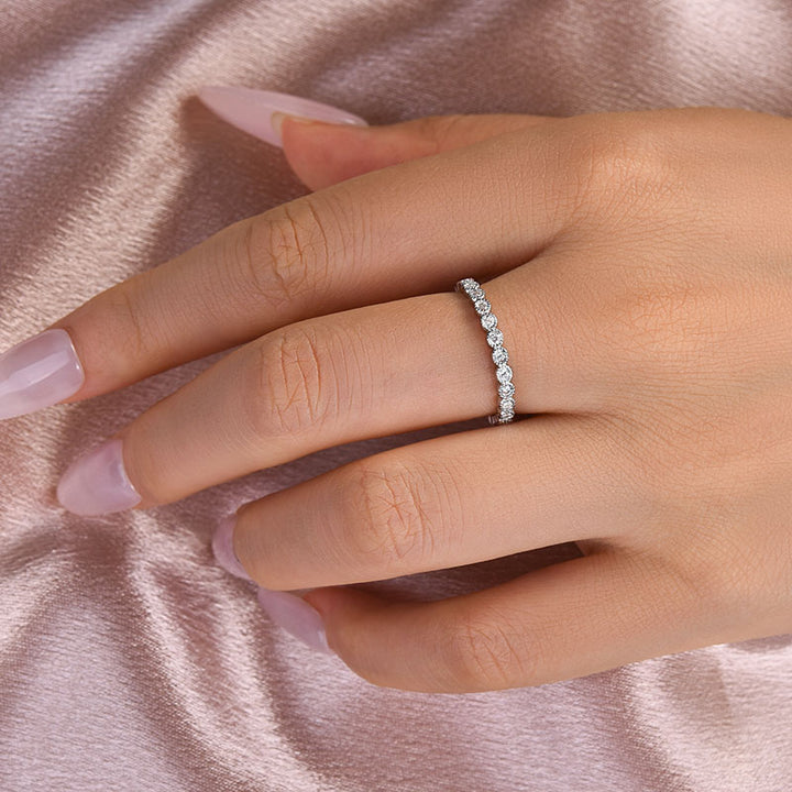 Rodiffy Moissanite 0.5 Ct Round Cut Pave White Gold Wedding Band