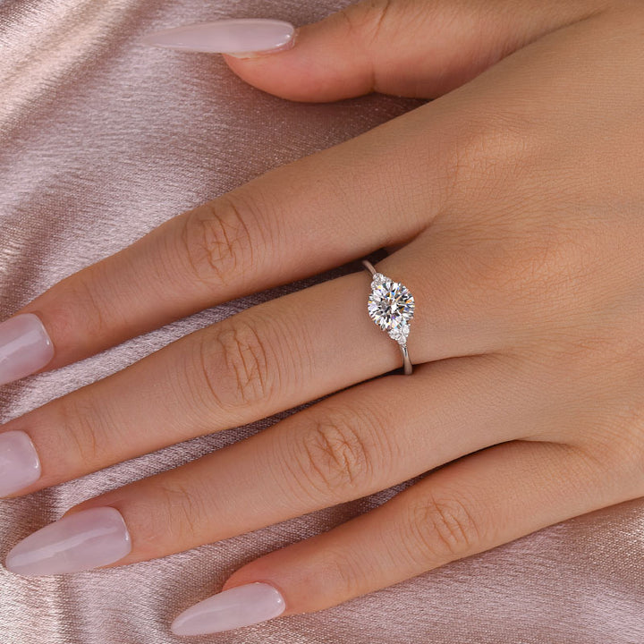 1.2 Ct Round Cut White Gold Triple Moissanite Diamond Engagement Ring