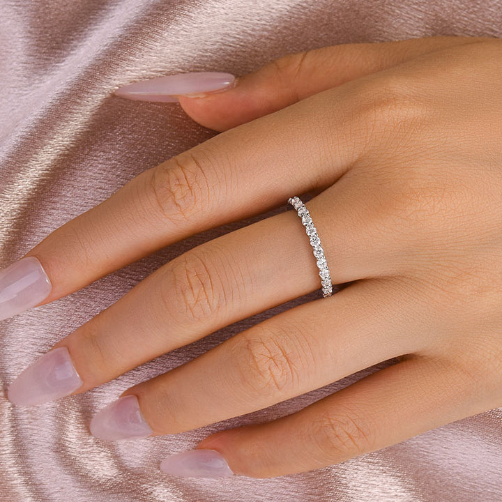 Rodiffy Moissanite 0.6 Ct White Gold Round Cut Eternity Wedding Band