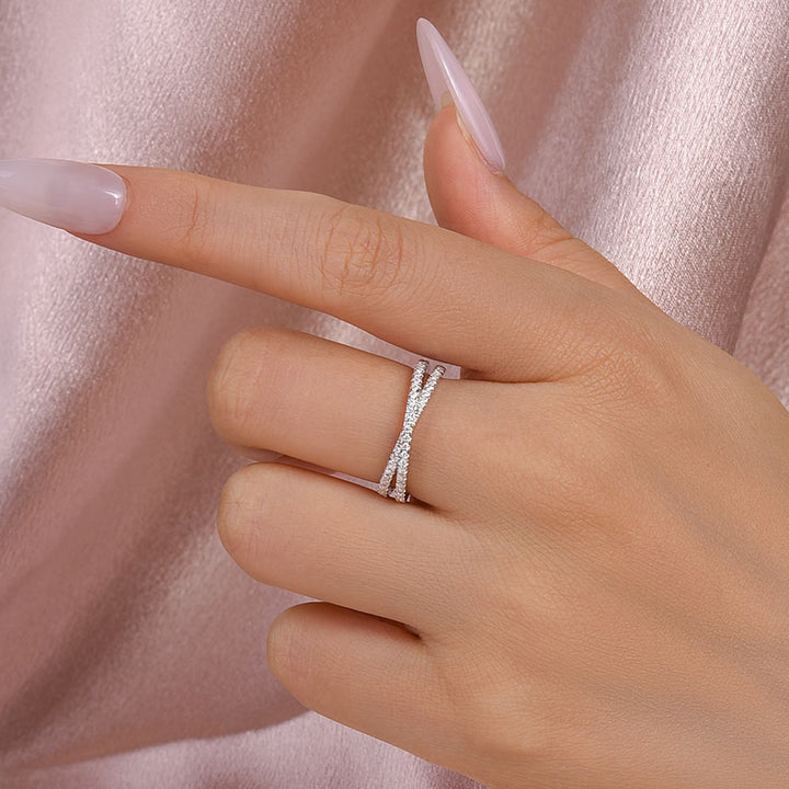 Rodiffy Moissanite 2.0 Ct  X Criss Cross White Gold Wedding Band