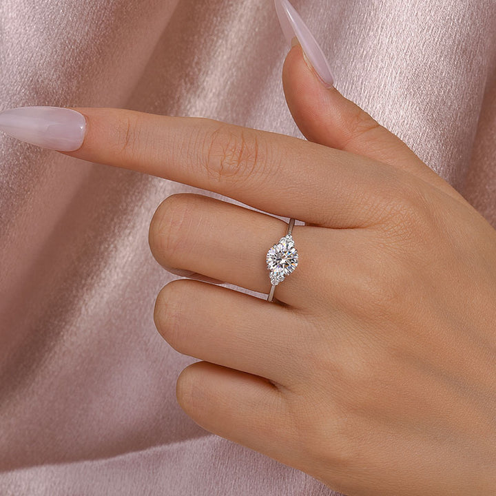 1.2 Ct Round Cut White Gold Triple Moissanite Diamond Engagement Ring