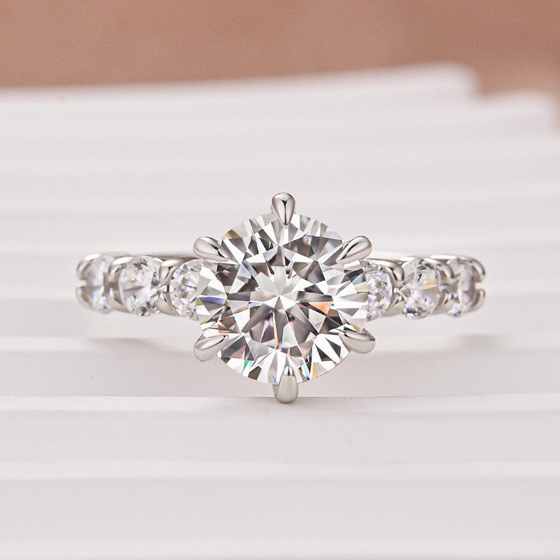 Moissanite 2.0 Ct 6 Prong Round Cut White Gold Engagement Ring