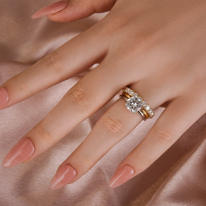 Moissanite 2.0 Ct Solitaire Round Cut Two-Tone Open Wedding Ring Set
