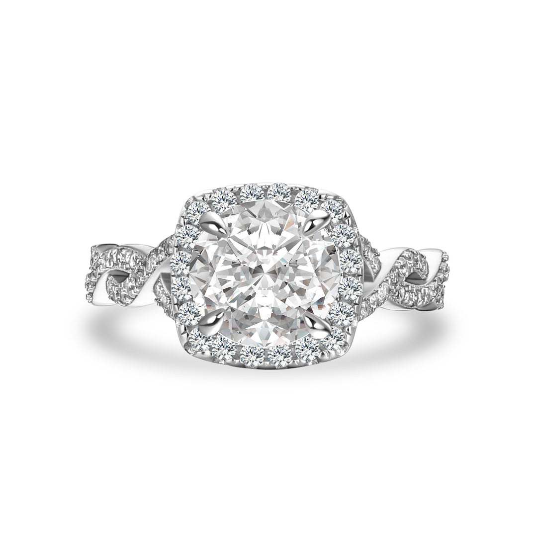 Moissanite 2.0 Ct Halo Round Cut Twist White Gold Engagement Ring