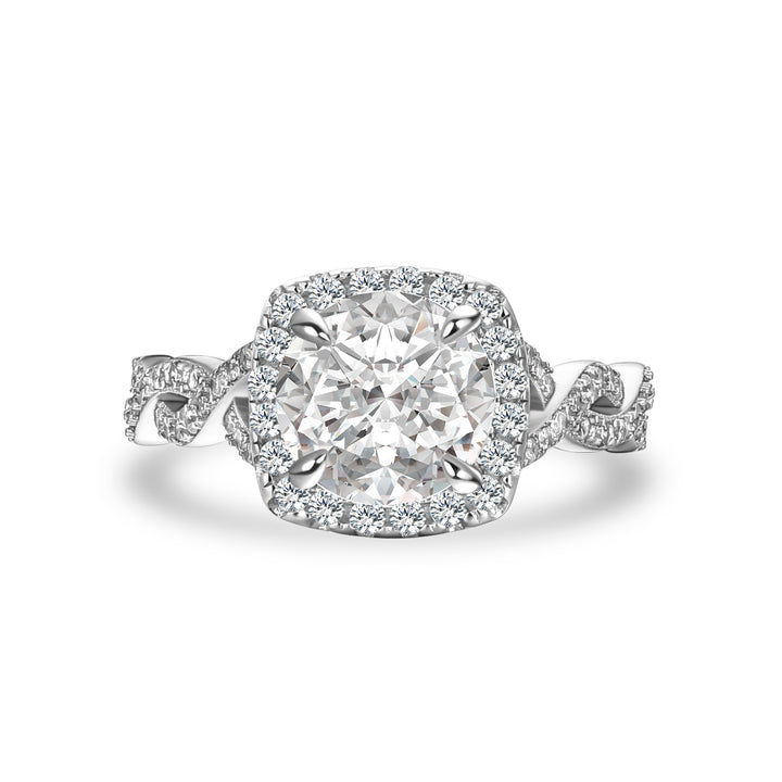 Moissanite 2.0 Ct Halo Round Cut Twist White Gold Engagement Ring