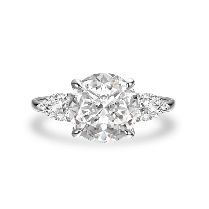 Moissanite 4.0 Ct Round Cut White Gold Engagement Ring with Pear Cut Side Stone