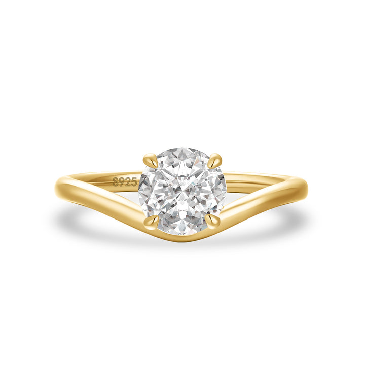 Moissanite 1.0Ct Round Cut Yellow Gold Curved Band Promise Ring