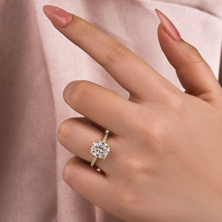 Rodiffy Moissanite 3.0 Ct Cushion Cut Yellow Gold Engagement Ring For Women