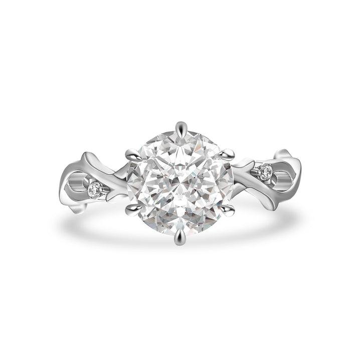 Moissanite 2.0 Ct Twig 6 Prong Round Cut Twist White Gold Engagement Ring