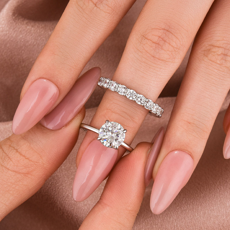 Moissanite 2.0Ct Round Cut White Gold Wedding Ring Set