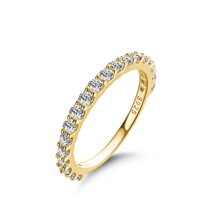 Moissanite 0.6Ct Classic Round Cut Half Yellow Gold Wedding Band In Sterling Silver