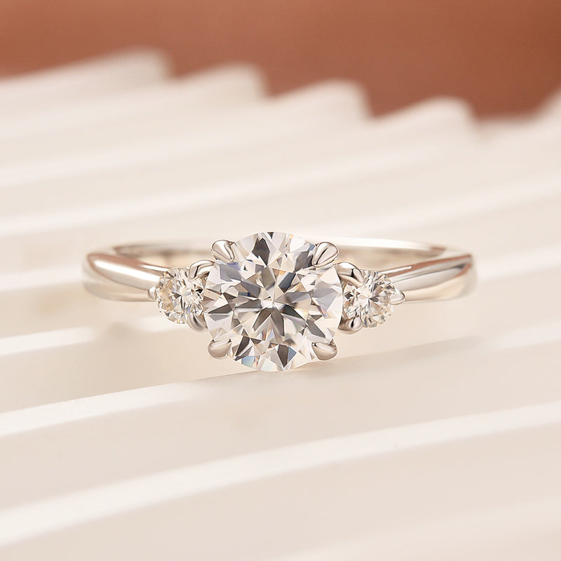 1.0Ct Three Stone Round Cut Moissanite Ring in S925 Sterling Silver