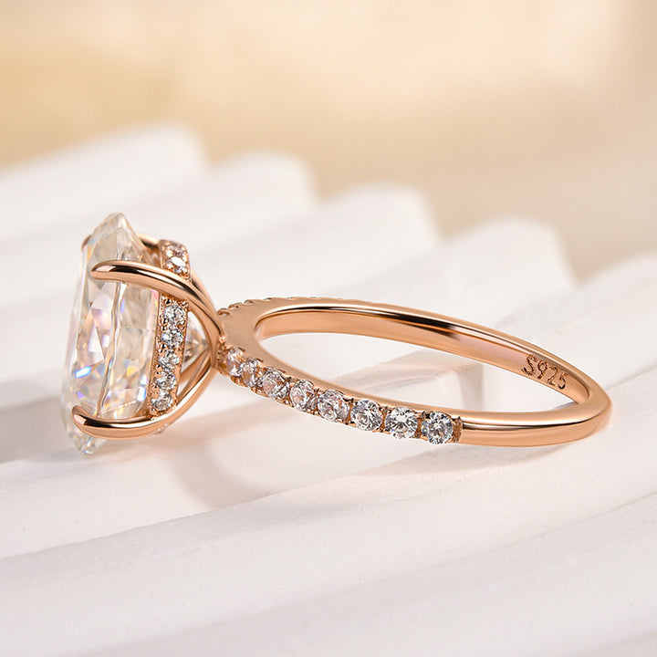 S925 Moissanite 4.0 Ct Oval Cut Pavé Rose Gold White/Black Stone Engagement Ring For Women