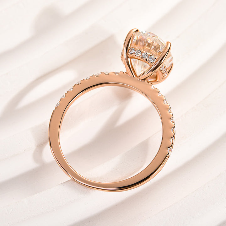 S925 Moissanite 4.0 Ct Oval Cut Pavé Rose Gold White/Black Stone Engagement Ring For Women