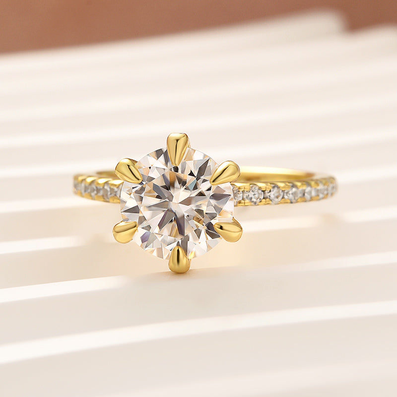 Rodiffy Moissanite 2.0 Ct ~4.0 Ct Round Cut 6 Prong Yellow Gold Promise Ring